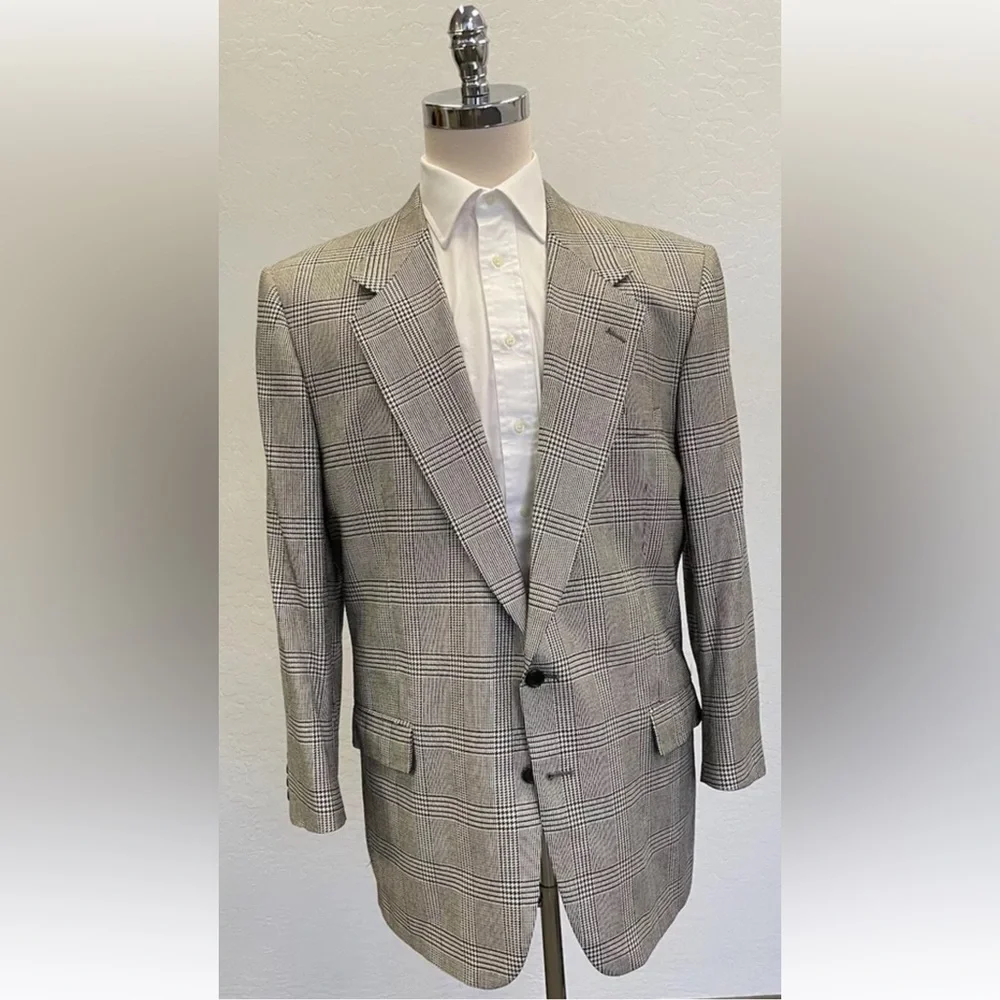 PERRY ELLIS vintage perry‎ ellis era Prince of Wales Check Jacket 46 made in usa